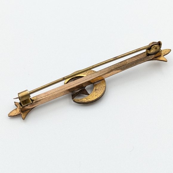 Antique Victorian gold filled crescent moon and star bar brooch pin - Picture 3 of 7